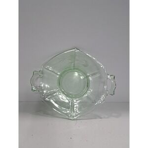 Vintage Green Depression Glass Bowl Octagon Serving Bowl with‎ Handles 8"